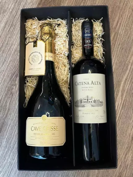 Caixa Kraft Preta Linea - 2 garrafas - aberta