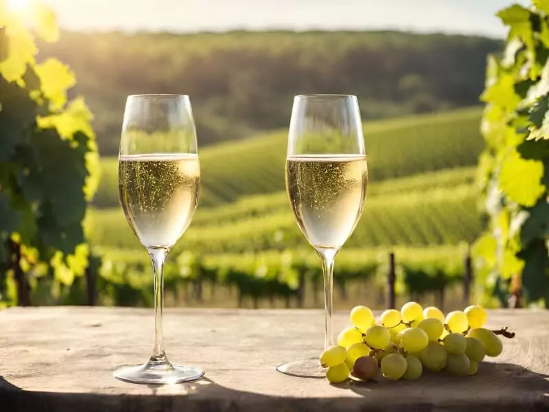 Taças de vinho com espumantes charmat e champenoise