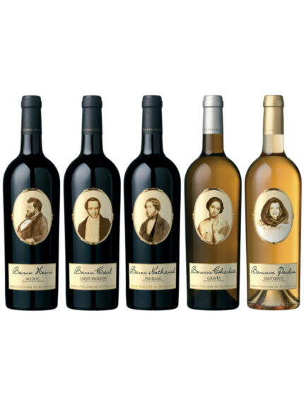 Kit para presente com vinho tinto, branco e de sobremesa da França Barons et Baronnes